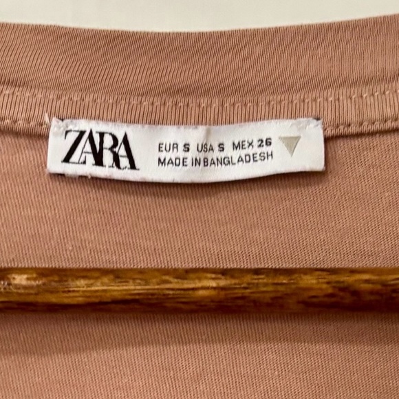 Zara| Soft V-Neck Brown Short Sleeve Cropped Tee Sz S - Picture 4 of 4